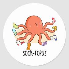 Soctopuss Cute Octopus With Socks Pun Classic Round Sticker Zazzle Com Cute Octopus Sock Puns Weird Stickers