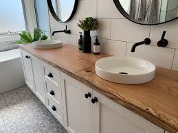 Diy live edge bathroom counter a handcrafted wood bathroom counter is incredibly chic for any décor but you'll have to waterproof the piece if you want it to last. Sustainable Timber Bathroom Vanities The Wood Project