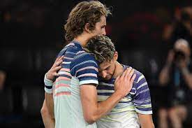 Zverev, ranked two places lower than world number four thiem, broke in the fourth game of the first. Alexander Zverev And Dominic Thiem Hug At The Net Abc News Australian Broadcasting Corporation