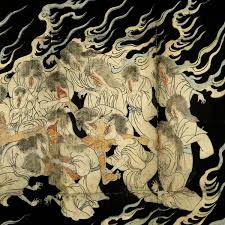 女陰幽霊20人 妖怪春画 なぶり地獄絵◇江戸時代 木版浮世絵 “ぼぼ地獄”◇「大焦熱開地獄 有命此所江落入之図」◇軸装◇艶本 枕絵  戯画－Funbid香港本地日本代購網站