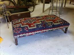 Handmade Turkish Rectangular Shape Kilim Ottoman With Blue Color And Orange Combine Color Unique Kilim Ottoma Kilim Ottoman Coffee Table Coffee Table Furniture