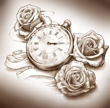 Three Roses And Clock Tattoo Design Watch Tattoos Rose Tattoos Clock Tattoo Design