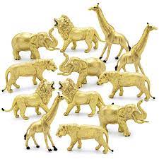 Amazon Com 12 Jumbo Metallic Gold Plastic Safari Animal Set Different Varieties Of Zoo Animals Plastic Safari Animals Safari Animal Figurines Safari Animals