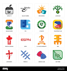 Set Of 16 simple editable icons such as soy free, drama club, triple x,  antichrist, eee, apple tv, indian rupee, made in canada, e waste can be  used f Stock Vector Image