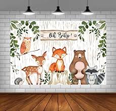 Woodland baby showers are a great theme for a unisex shower. Woodland Backdrop For Baby Shower Jungle Animals Theme Baby Shower Background Woodland Baby Shower Decorations Vinyl Woodland Background For Birthday Party 5x3ft Amazon In Electronics
