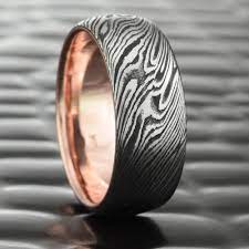 Women S Domed Mokume Wedding Band 14k Rose Gold Liner Dark Wood Steven Jacob Gold Liner Mokume Large Crystals