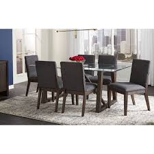 Addition of upholstered bench incorporates a. Aamerica Palm Canyon 7 Piece Contemporary Dining Room Table Set With Glass Table Top Conlin S Furniture Dining 7 Or More Piece Sets