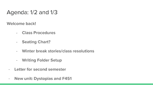 Agenda 1 2 And 1 3 Welcome Back Class Procedures Seating