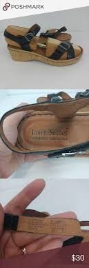 Josef Seibel Leather Sandals Size 40 Black Cork Leather