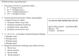 Soal pts kelas 4 semester 1 tema 3 subtema 1 & 2 : Kisi Kisi Soal Matematika Mid Semester Smp Kelas 7 2019 Jawabanku Id