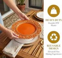 Amazon.com | Umisriro Orange Charger Plates with Gold ...