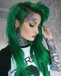 Coloredbeauties Crazycolours Haircoloring Hairgoals Emo Alternative Hair Goth Cute Girl Piercing Tattoo Sc Hair Styles Green Hair Long Hair Styles