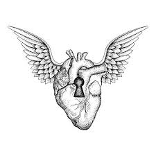 Hand Drawn Elegant Anatomic Human Heart With Wings And Keyhole Black Tatuaggi Cuore Anatomico Disegno Cuore Disegni A Mano