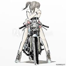 Illustration Sketch Boy And Girl Riding Motorcycle Girl Riding Motorcycle Anime Motorcycle Motorcycle Drawing