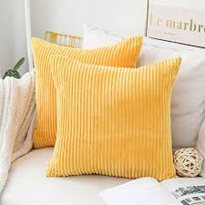 Home Brilliant Throw Pillow Covers Decorative Striped Velvet Square Mustard Throw Pillows For Couch Sofa Set Of 2 18x18 Shop For Trendy Online Trendy Shop Yellow Decorative Pillows Cushions