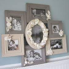 Each frame is custom made and not mass produced. Beach Decor Collage Multi Picture Frame Nautical 7 Picture Wall Frame W White Shells Gray Ivory 100 00 Via Etsy Beach Decor Decor Multi Picture Frames