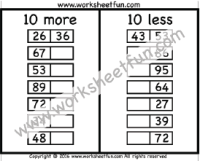 Addition Subtraction 10 More 10 Less Free Printable