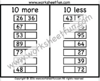 addition subtraction 10 more 10 less free printable