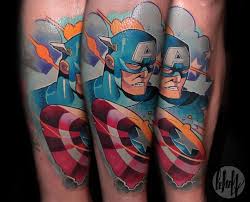The captain america tattoos are created in multiple ways. Cartoon Captain America Tattoo Design For Sleeve