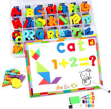 Magnetic letters and numbers made of foam with a magnetic sheet on the back. Buy Magnetic Letters And Numbers Set Abc Foam Alphabet Magnets For Preschool Toddlers With Tangram Shapes Set And Double Side White Magnetic Board Educational Toys For Kids Spelling And Learning Online In