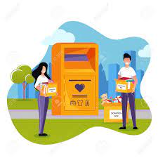 Humor satire donations cleaning clothes. Clothes Donations And Charity Concept Vector Flat Cartoon Illustration City Donation Box Stands On The Street Young Man And Woman Donate Used Apparel Shoes To The Poor Royalty Free Cliparts Vectors And