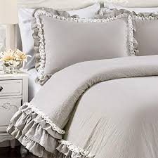 King ivory ruched ruffles pleated 7 pc comforter set bedding for home decor. Lush Decor Light Gray Ella Shabby Chic Ruffle Lace 3 Piece Comforter Set King Farmhouse Goals
