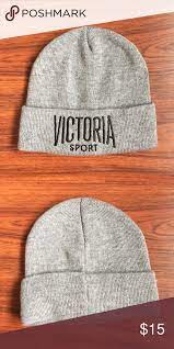 Vs Beanie Vs Sport Beanie In Gray Never Worn Victoria S Secret Accessories Hats Knitted Hats Beanie Accessories Hats