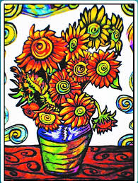 Bild zwölf sonnenblumen in einer vase (1888), gerahmt. Ausmalbild Mit Samtrelief Van Goghs Sonnenblumen