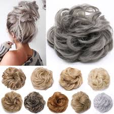 Real Natural Curly Messy Bun Hair Piece Scrunchie Hair Extensions Chignon Grey H Bun Hair Piece Scrunchie Hairstyles Bun Hairstyles
