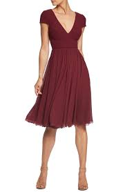 Cute Burgundy Red Dress With Short Sleeves Dress The Population Corey Chiffon Fit Flare Dress Fit And Flare Cocktail Dress Flare Dress Dress The Population