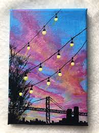 Sunset And Fairy Lights Painting Diy Canvas Art Flower Art Painting Art Painting