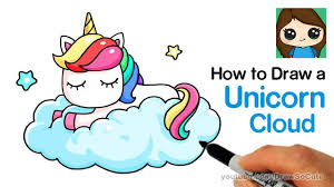 Draw this unicorn by following this drawing lesson. How To Draw A Unicorn On A Cloud Easy Youtube