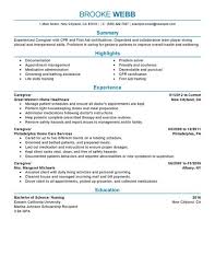 free sample resume caregiver