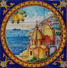 Tre sorelle studios italian lemon topiary tile mural with wine, olive oil and olives on 4 inch tumbled stone. Italian Backsplash Tile Murals Kitchen Backsplash Photos Kitchen Backsplash Pictures Ideas Tile Murals Clea Rity