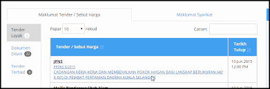 Selangor ihale veya tırnak aldı malezya yükleniciler için tipik uygulamalar. Sistem Tender Online Selangor