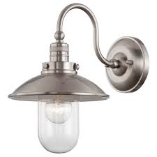 Install a wall sconce on either side of a mirror or choose sconces that hang. Minka Lavery Downtown Edison Brushed Nickel Sconce 71162 84 The Home Depot