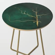 Kintsugi Emerald Green Gold Kintsugi Japan Marble Watercolor Abstract Side Table In 2020 Side Table Kintsugi Green Home Decor
