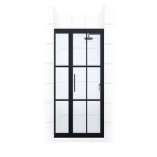 Coastal Shower Doors Gridscape Series 45 75 In X 76 In Framed Hinge Shower Door And Inline Panel In Black And Clear Glass With Handle Gsfd457576oc The Home Black Shower Doors
