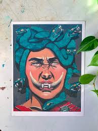 Gorgon Medusa With Tusks and Serpents Canvas Print