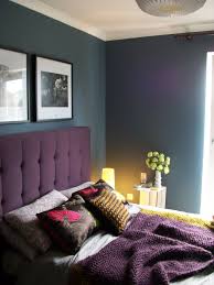 A purple table lamp and bedding are nice accents for this dramatic bedroom, and blooms match, too. Pin On House Ideas