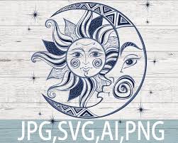 Sun Moon Mandala Svghand Drawn Art Sun And Crescent Moon Svg Etsy Moon And Sun Painting Sun And Moon Drawings Moon Drawing