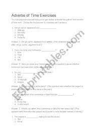 We did not find results for: Adverbs Of Time Exercises Esl Worksheet By Suzieq01