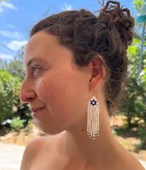 Star of David PDF BEADING PATTERN, Blue White Brick Stitch, Jewish Pendant  or Earrings Pattern, Star of David Bead Tutorial, Magen David Diy