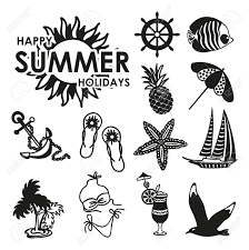 This royalty free image is 100% vectorial and all elements can be scaled to any size. Black And White Summer Icons Symbolizing Summer Vacation Travel Royalty Free Cliparts Vectors And Stock Illustration Image 40826454