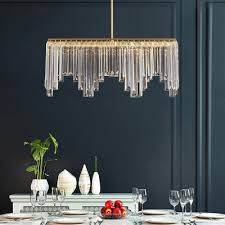 Led Linear Chandelier Lighting Clear Faceted Crystal Modern Hanging Pendant Light In Gold 24 5 32 Wide Takeluckhome Com