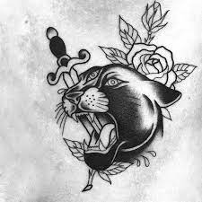 Traditional panther and rose tattoo on thigh. Traditional Panther Tattoo Stencil Novocom Top