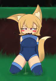 1girls 2020 blonde hair blush clothed clothing female female only forest  forest of the blue skin fox ears fox girl fox tail kneehighs leotard  looking pleasured looking up makifei