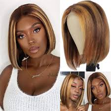 You can get the long layer cut along with the blunt cut to highlight the layers. Buy 10 Inch Highlight Bob Wig Human Hair 150 Density 4x4 Lace Closure Wig Straight Human Hair Wigs For Women Honey Blonde Brown Ombre Bob Wigs 4 27 10 Inch Online In Germany B08gr19nx8