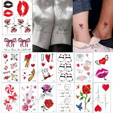 Tatuaje temporal impermeable para hombre y mujer, pegatina de 15 piezas  para el Día de San Valentín, flor, corazón, oso, tatuaje falso