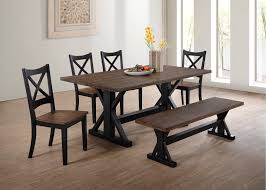 Farmhouse Brown And Black 6 Piece Dining Set With Bench Lexington Solid Wood Dining Chairs Dining Set With Bench Modern Dining Room Set